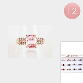 12PCS - Emerald Cut CZ Stone Pointed Rings