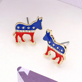 Stone Paved Enamel American USA Democrat Donkey Stud Earrings