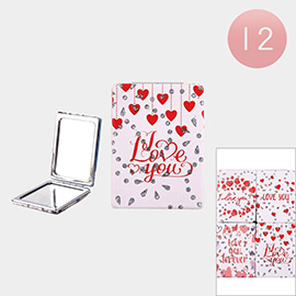 12PCS - Love You Message Heart Printed Cosmetic Mirrors