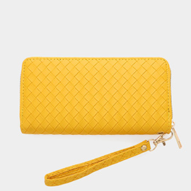 Faux Leather Basket Weave Wallet with Wristlet