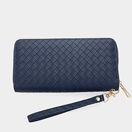 Faux Leather Basket Weave Wallet with Wristlet