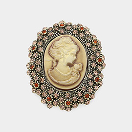 Rhinestone Paved Embellished Cameo Pointed Pin Brooch