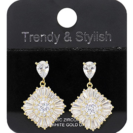 Gold Dipped CZ Stone Embellished Dangle Evening Earrings