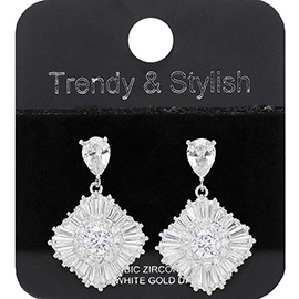 White Gold Dipped CZ Stone Embellished Dangle Evening Earrings