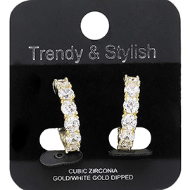 Gold Dipped CZ Stone Cluster Hoop Earrings