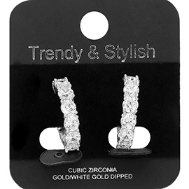 White Gold Dipped CZ Stone Cluster Hoop Earrings