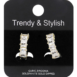 Gold Dipped CZ Stone Cluster Huggie Hoop Earrings
