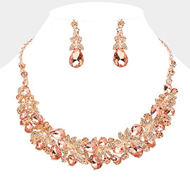 Teardrop Stone Cluster Embellished Evening Necklace