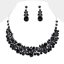 Teardrop Stone Cluster Embellished Evening Necklace