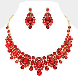 Round Glass Stone Cluster Embellished Evening Collar Necklace