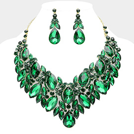 Teardrop Glass Stone Pointed Marquise Stone Cluster Embellished Evening Necklace