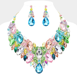 Teardrop Glass Stone Pointed Marquise Stone Cluster Embellished Evening Necklace