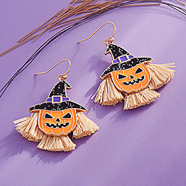 Enamel Pumpkin Fringe Dangle Earrings