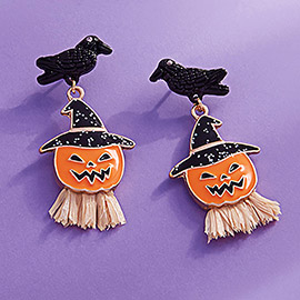 Halloween Enamel Crow Pumpkin Dangle Earrings