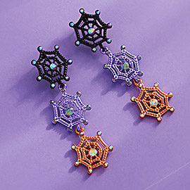 Stone Pointed Spider Web Link Dropdown Earrings
