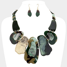 Celluloide Acetate Abstract Camoflauge Pebble Link Bib Necklace
