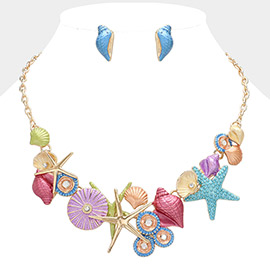 Colored Metal Shell Starfish Link Bib Necklace