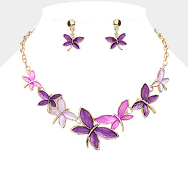 Colored Metal Dragonfly Bib Necklace