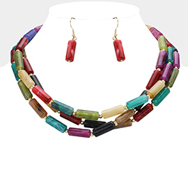 Celluloid Acetate Cylinder Beads Beaded Layered Bib Necklace