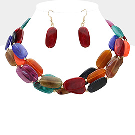 Celluloid Acetate Pebble Beaded Layered Bib Necklace