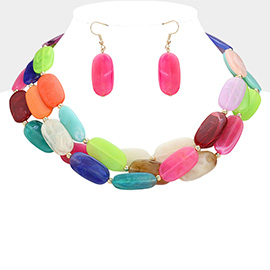 Celluloid Acetate Pebble Beaded Layered Bib Necklace