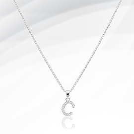 -C- Stainless Steel CZ Stone Paved Monogram Pendant Necklace