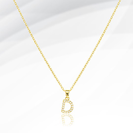 -D- Stainless Steel CZ Stone Paved Monogram Pendant Necklace