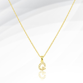 -G- Stainless Steel CZ Stone Paved Monogram Pendant Necklace