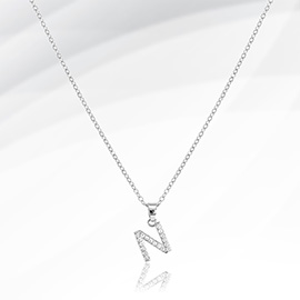 -N- Stainless Steel CZ Stone Paved Monogram Pendant Necklace