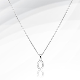 -O- Stainless Steel CZ Stone Paved Monogram Pendant Necklace