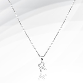 -R- Stainless Steel CZ Stone Paved Monogram Pendant Necklace