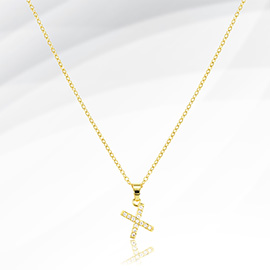 -X- Stainless Steel CZ Stone Paved Monogram Pendant Necklace