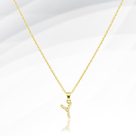 -Y- Stainless Steel CZ Stone Paved Monogram Pendant Necklace