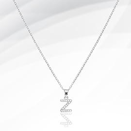 -Z- Stainless Steel CZ Stone Paved Monogram Pendant Necklace