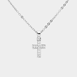 CZ Stone Paved Cross Pendant Stainless Steel Necklace