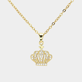 CZ Stone Paved Crown Pendant Stainless Steel Necklace
