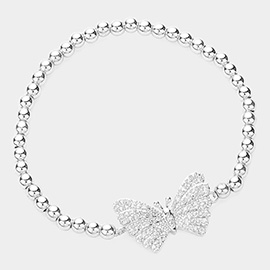 CZ Stone Paved Butterfly Pointed Stainless Steel Ball Beaded Stretch Bracelet
