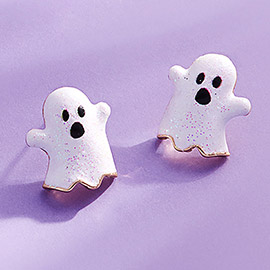 Enamel Sparkly Halloween Ghost Stud Earrings