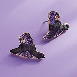 Bow Pointed Spakly Halloween Witch Hat Stud Earrings