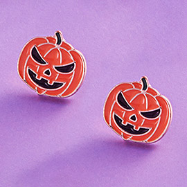 Enamel Halloween Pumpkin Stud Earrings