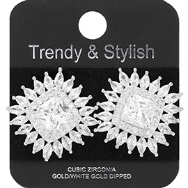 White Gold Dipped Round Marquise CZ Stone Embellished Stud Earrings