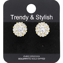 Gold Dipped CZ Stone Embellished Round Stud Earrings