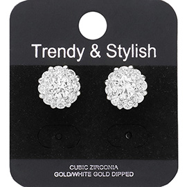 White Gold Dipped CZ Stone Embellished Round Stud Earrings