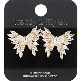 Gold Dipped Marquise CZ Stone Embellished Butterfly Stud Earrings