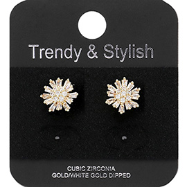 Gold Dipped CZ Stone Embellished Flower Stud Earrings