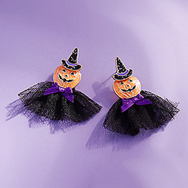 Halloween Pumpkin with Bow Earrings