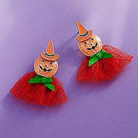 Halloween Pumpkin with Bow Earrings