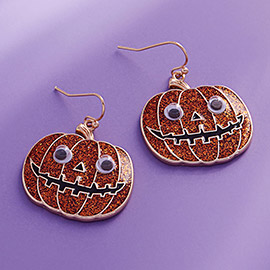 Eye Pointed Glittered Enamel Halloween Pumpkin Dangle Earrings