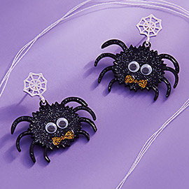Glittered Resin Halloween Spider Dangle Earrings