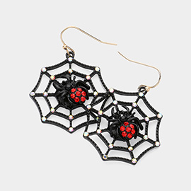 Stone Pointed Halloween Spider Web Dangle Earrings